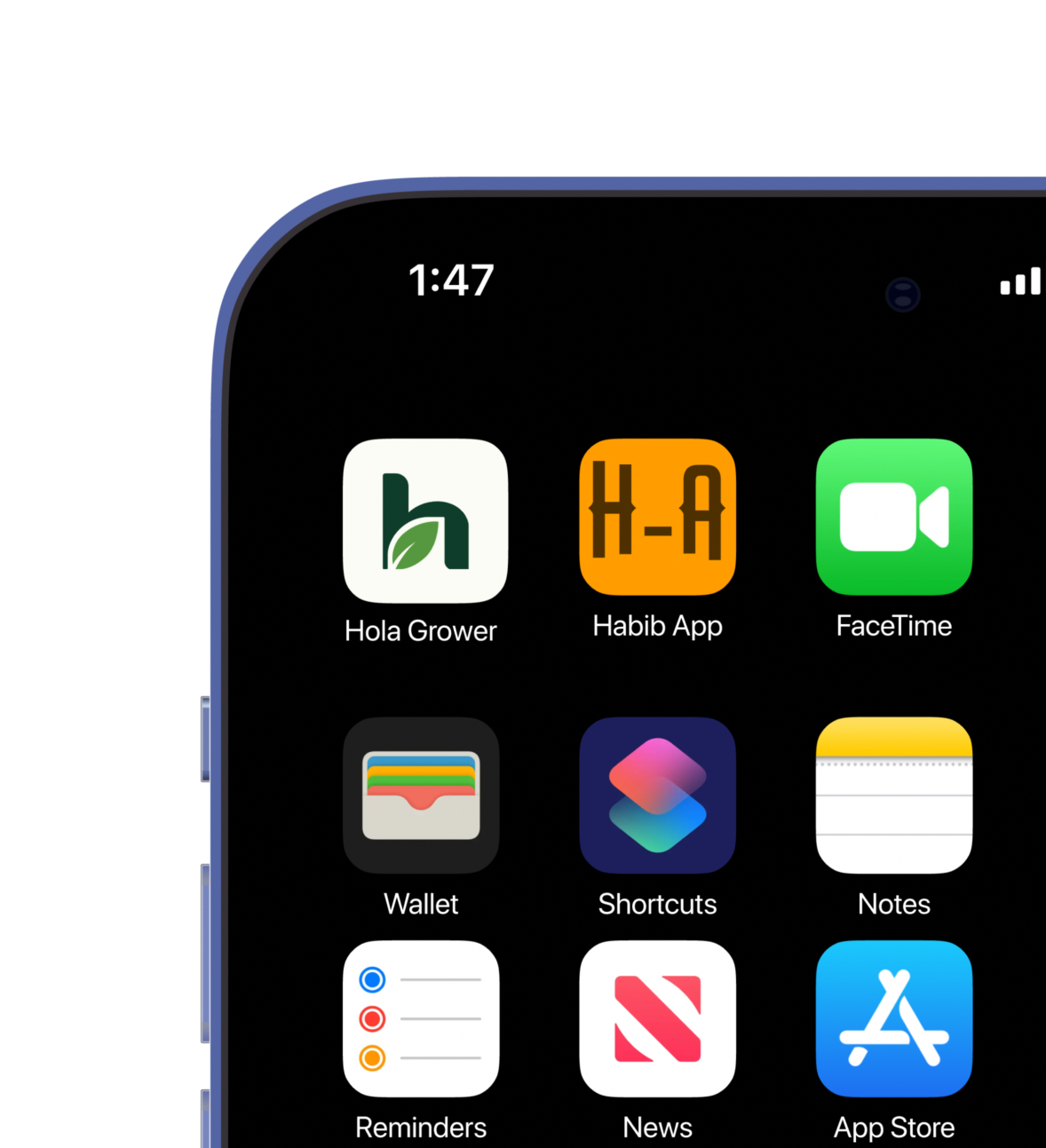 Phone home screen with the HolaGrower app icon